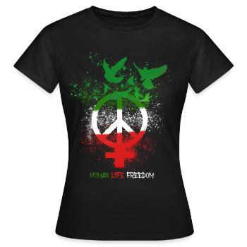 Femmes Vie Liberté,Liberté,Iran,Oiseaux,Paix - T-shirt Femme - noir - Devant - AI Model Female 172 dark (172cm)