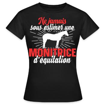 Monitrice d'équitation métier cheval chevaux - T-shirt Femme - noir - Devant - AI Model Female 172 dark (172cm)