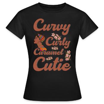 Kurvige Gelockte Karamel Süße Feministisch - Frauen T-Shirt - Schwarz - Vorne - AI Model Female 172 dark (172cm)