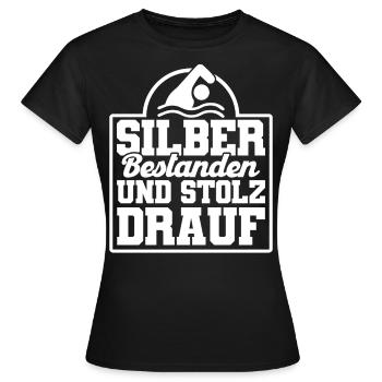 Silber Schwimmer Prüfung Silber Schwimmabzeichen - Frauen T-Shirt - Schwarz - Vorne - AI Model Female 172 dark (172cm)