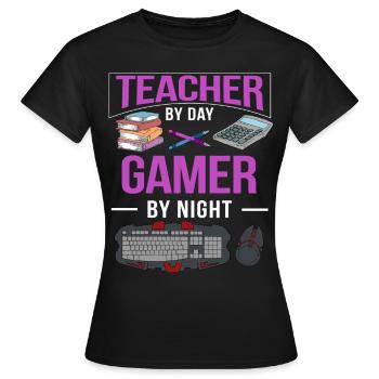 Cadeau de joueur d'ordinateur de jeu d'enseignant Gamer - T-shirt Femme - noir - Devant - AI Model Female 172 dark (172cm)