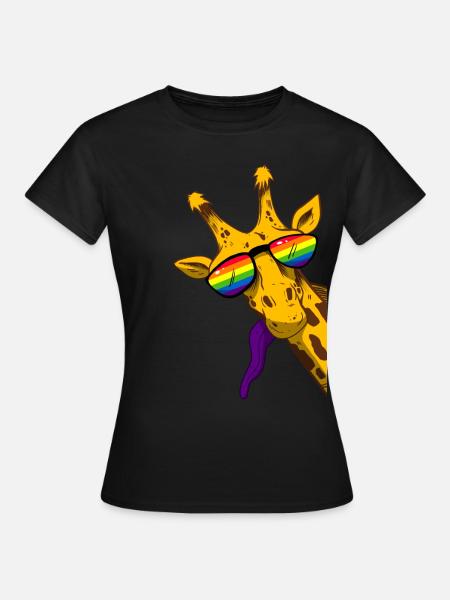 Coole Giraffe mit Regenbogen Sonnenbrille - Frauen T-Shirt - Schwarz