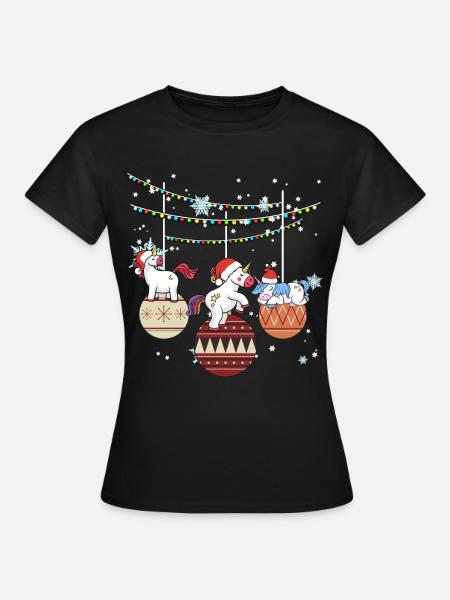 Einhorn Einhörner Santa Weihnachten Geschenk - Frauen T-Shirt - Schwarz