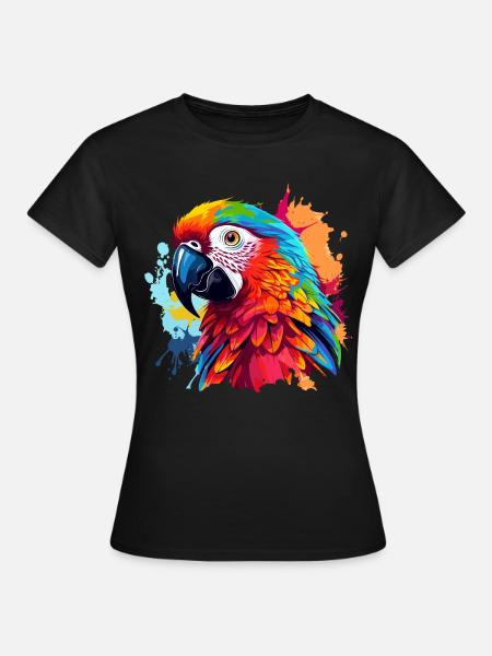 Bunter Papagei Farbkleckse - Frauen T-Shirt - Schwarz