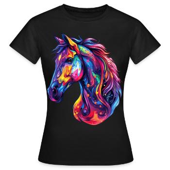 Ein psychedelischer Pferdekopf - Frauen T-Shirt - Schwarz - Vorne - AI Model Female 172 dark (172cm)