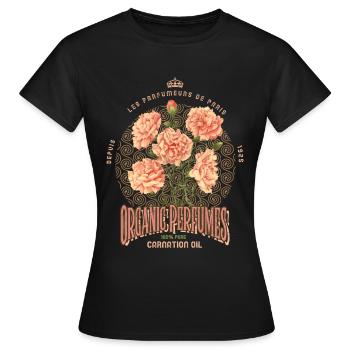 Parfüm Nelken Vintage-Plakat, alte Reklame - Frauen T-Shirt - Schwarz - Vorne - AI Model Female 172 dark (172cm)