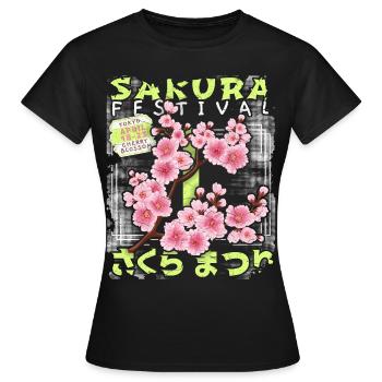 Japanese Cherry Blossom, Sakura Cherry Blossom Festival - Women's T-Shirt - black - Front - AI Model Female 172 dark (172cm)