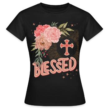 Blessed-by-Jesus, Blessed by Jesus Christ - Women's T-Shirt - black - Front - AI Model Female 172 dark (172cm)