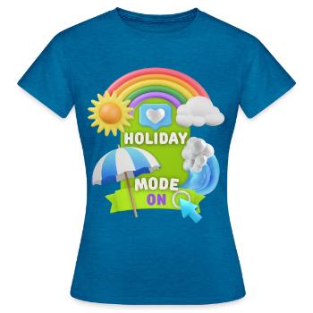 Urlaub, Holiday-Mode-On lustiger Spruch, 3D Design - Frauen T-Shirt - Antikblaues Saphir meliert - Vorne - AI Model Female 172 dark (172cm)