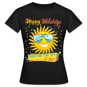 Vacances à la mer, vacances, soleil qui rit, dire - T-shirt Femme - noir - Devant - AI Model Female 172 dark (172cm)