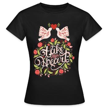 Love-Love Typography, Turtle Doves, Valentine's Day - Women's T-Shirt - black - Front - AI Model Female 172 dark (172cm)