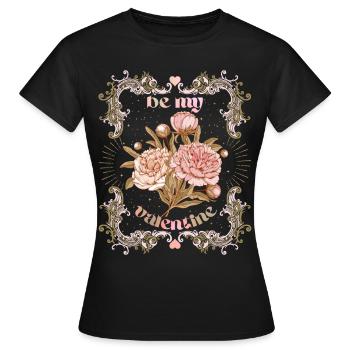 Be-My-Valentine, Pivoine, Saint-Valentin - T-shirt Femme - noir - Devant - AI Model Female 172 dark (172cm)