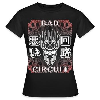 Schaltkreis, Computer Platine, Totenkopf Spruch - Frauen T-Shirt - Schwarz - Vorne - AI Model Female 172 dark (172cm)