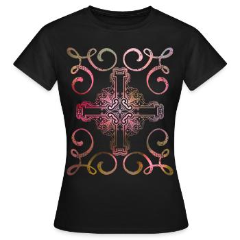 Christliches-Kreuz, Vintage-Stil, Jesus Christus - Frauen T-Shirt - Schwarz - Vorne - AI Model Female 172 dark (172cm)