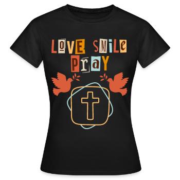Jesus Christus Spruch mit Friedenstauben - Frauen T-Shirt - Schwarz - Vorne - AI Model Female 172 dark (172cm)