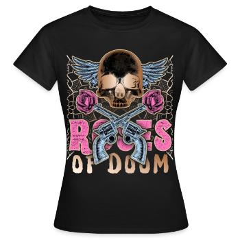 Crâne, revolver Colt, motif rose - T-shirt Femme - noir - Devant - AI Model Female 172 dark (172cm)