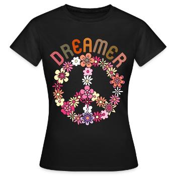Peace-Sign, Frieden-Symbol Friedenszeichen, 70er - Frauen T-Shirt - Schwarz - Vorne - AI Model Female 172 dark (172cm)
