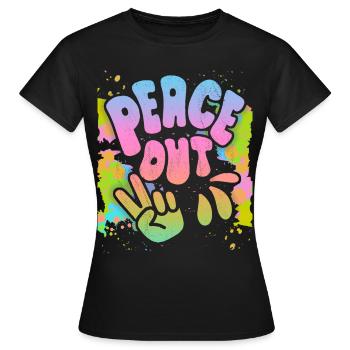 Peace-Out, Frieden-Symbol Friedenszeichen, 70er - Frauen T-Shirt - Schwarz - Vorne - AI Model Female 172 dark (172cm)