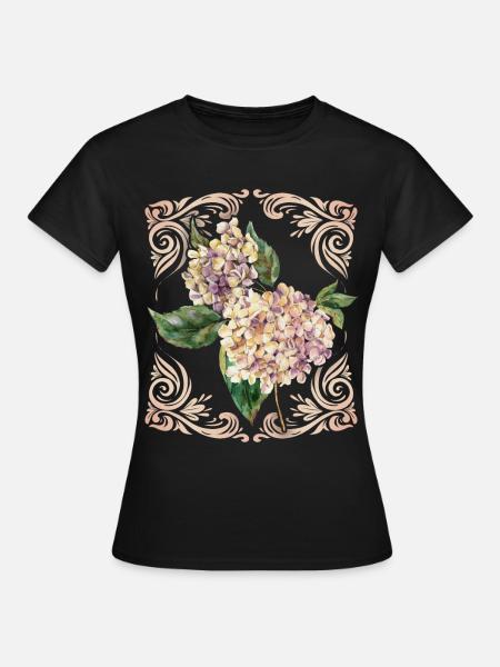 Hortensia, hortensia vintage, aquarelle - T-shirt Femme - noir