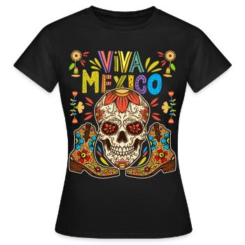 Mexiko Spruch Viva-Mexico, Totenkopf Cowboystiefel - Frauen T-Shirt - Schwarz - Vorne - AI Model Female 172 dark (172cm)