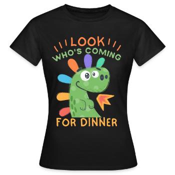 Drôle d’invitation dinosaure à dîner - T-shirt Femme - noir - Devant - AI Model Female 172 dark (172cm)