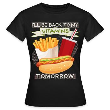 Junk-Food, Fast Food, Hotdog lustiger Spruch - Frauen T-Shirt - Schwarz - Vorne - AI Model Female 172 dark (172cm)