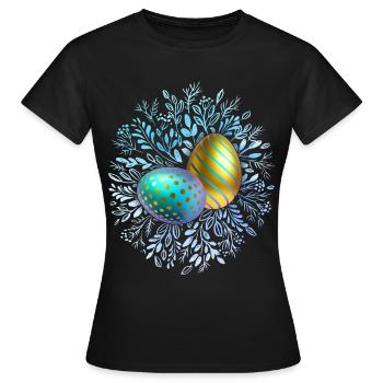 Frohe Ostern, Ostereier, 3D Design Ei - Frauen T-Shirt - Schwarz - Vorne - AI Model Female 172 dark (172cm)