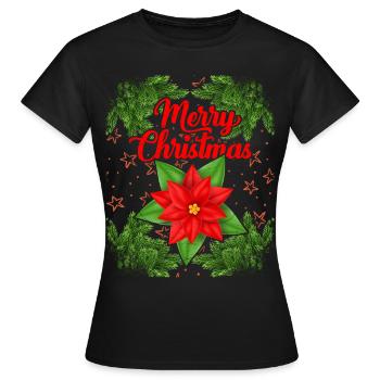 Tannenzweige, Weihnachtsstern, Weihnachts-Motiv - Frauen T-Shirt - Schwarz - Vorne - AI Model Female 172 dark (172cm)