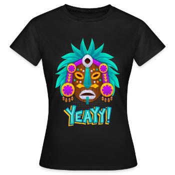 Azteken, Maya-Kultur, Tribal-Kultur Folklore-Maske - Frauen T-Shirt - Schwarz - Vorne - AI Model Female 172 dark (172cm)