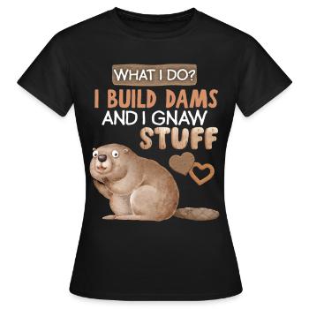 Funny Beaver, Beaver Saying, Pun, Pun - Women's T-Shirt - black - Front - AI Model Female 172 dark (172cm)