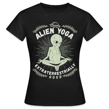 Yoga extraterrestre, Yoga, Extraterrestre, Homme vert - T-shirt Femme - noir - Devant - AI Model Female 172 dark (172cm)