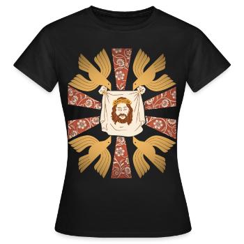 Jesus Christus, Tuch, Christlich, Friedenstauben - Frauen T-Shirt - Schwarz - Vorne - AI Model Female 172 dark (172cm)