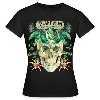 Funny Skull, Skull, Plant Mom, Green Plants - Women's T-Shirt - black - Front - AI Model Female 172 dark (172cm)