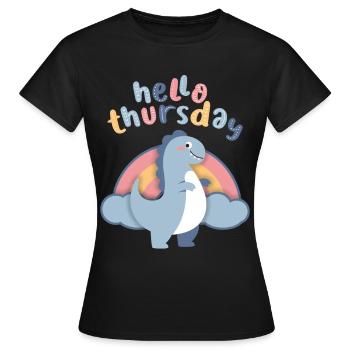Dinosaures kawaii. Arc-en-ciel, bonjour-jeudi - T-shirt Femme - noir - Devant - AI Model Female 172 dark (172cm)