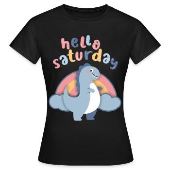 Dinosaures kawaii. Arc-en-ciel, Bonjour-Samedi - T-shirt Femme - noir - Devant - AI Model Female 172 dark (172cm)