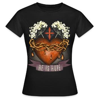 Jesus Christus, Herz-Jesu, Dornenkrone, Spruch - Frauen T-Shirt - Schwarz - Vorne - AI Model Female 172 dark (172cm)