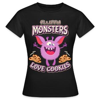 Monstres drôles, monstres miettes, biscuits, dictons - T-shirt Femme - noir - Devant - AI Model Female 172 dark (172cm)