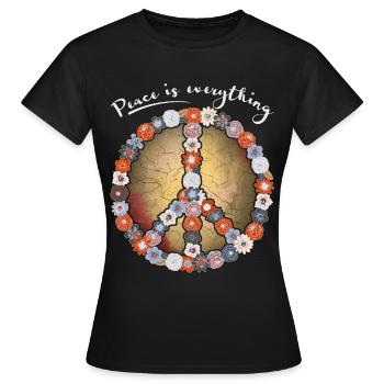 Frieden-Symbol, Friedenszeichen, Peace-Sign Blumen - Frauen T-Shirt - Schwarz - Vorne - AI Model Female 172 dark (172cm)