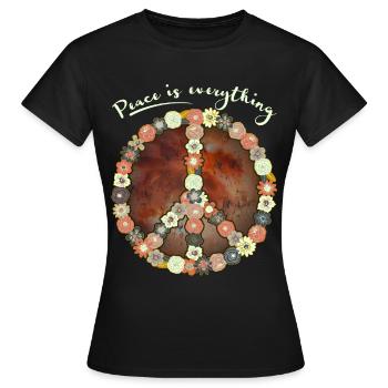 Frieden-Symbol, Friedenszeichen, Peace-Sign Blumen - Frauen T-Shirt - Schwarz - Vorne - AI Model Female 172 dark (172cm)