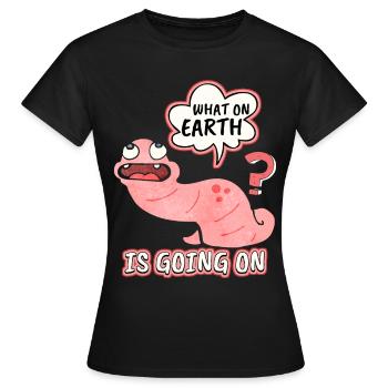 earthworm, funny worm, saying, pun, pun - Women's T-Shirt - black - Front - AI Model Female 172 dark (172cm)