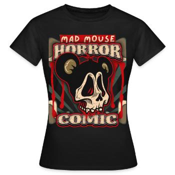 Lustige Horror Maus, Comic, Plakat Skull Mad Mouse - Frauen T-Shirt - Schwarz - Vorne - AI Model Female 172 dark (172cm)