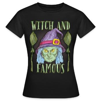 Comic Hexe mit Hexenbesen, lustiger Spruch, Pun - Frauen T-Shirt - Schwarz - Vorne - AI Model Female 172 dark (172cm)