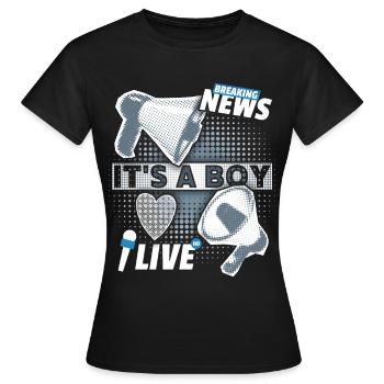 Baby-Junge, Ankündigung mit Megaphon, It's-a-Boy - Frauen T-Shirt - Schwarz - Vorne - AI Model Female 172 dark (172cm)