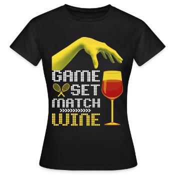 Tennis Game-Set-Match lustiger Spruch mit Wein - Frauen T-Shirt - Schwarz - Vorne - AI Model Female 172 dark (172cm)