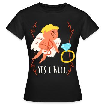 Demande en mariage Demande en mariage Wedding Angel Saying - T-shirt Femme - noir - Devant - AI Model Female 172 dark (172cm)