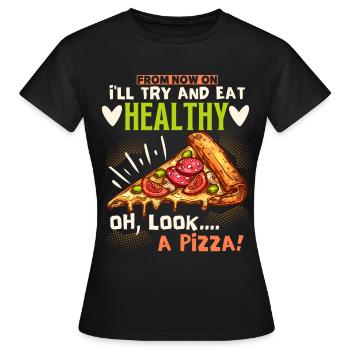 Lustige Pizza, gesundes Essen, vegetarische Pizza - Frauen T-Shirt - Schwarz - Vorne - AI Model Female 172 dark (172cm)