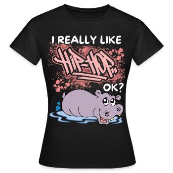 Drôle d’hippopotame, hippopotame, hip-hop dicton, jeu de mots - T-shirt Femme - noir - Devant - AI Model Female 172 dark (172cm)