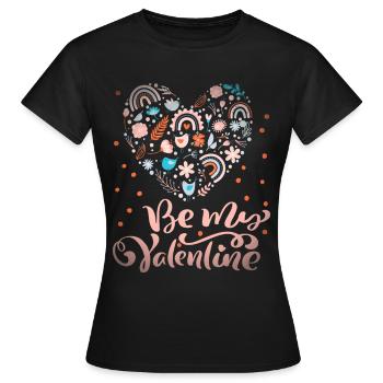 Be-My-Valentine Dicton Saint-Valentin avec arc-en-ciel - T-shirt Femme - noir - Devant - AI Model Female 172 dark (172cm)