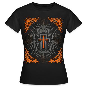 Kreuz Christi, Jesus Christus Barock Ornament - Frauen T-Shirt - Schwarz - Vorne - AI Model Female 172 dark (172cm)