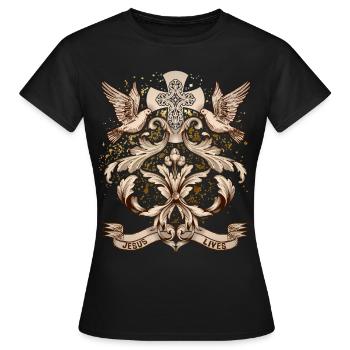 Kreuz Christi, Jesus Christus mit Friedenstauben - Frauen T-Shirt - Schwarz - Vorne - AI Model Female 172 dark (172cm)